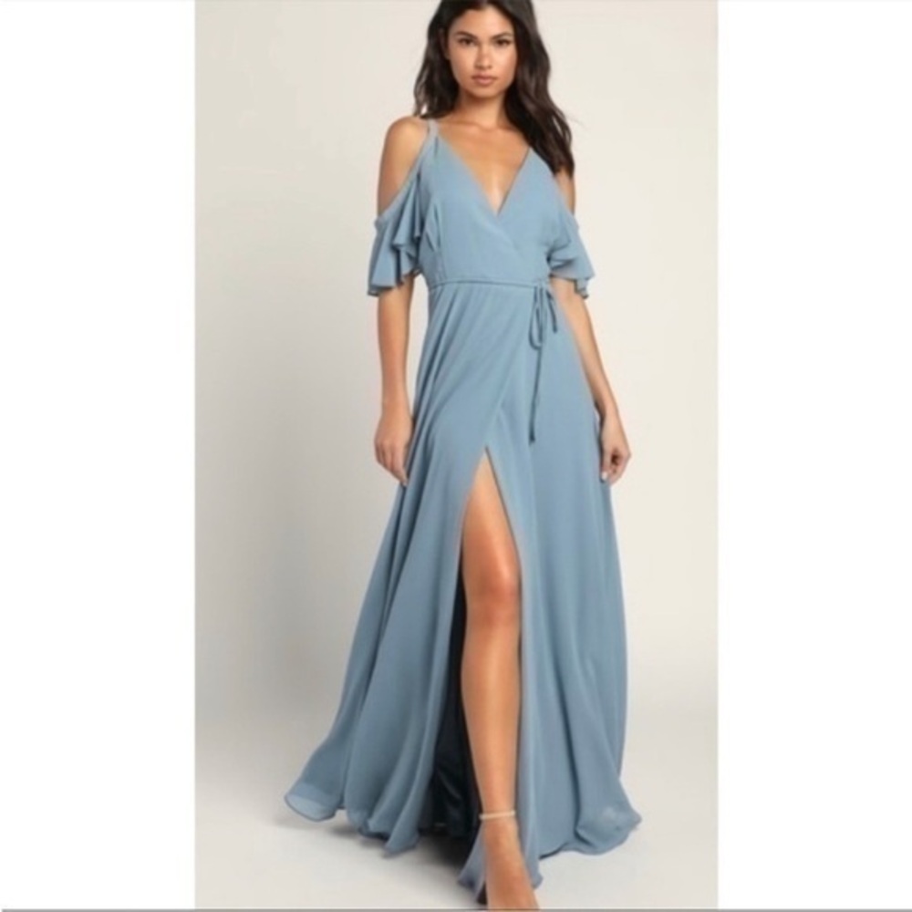 Lulus Easy Listening Slate Blue Cold-Shoulder Wrap